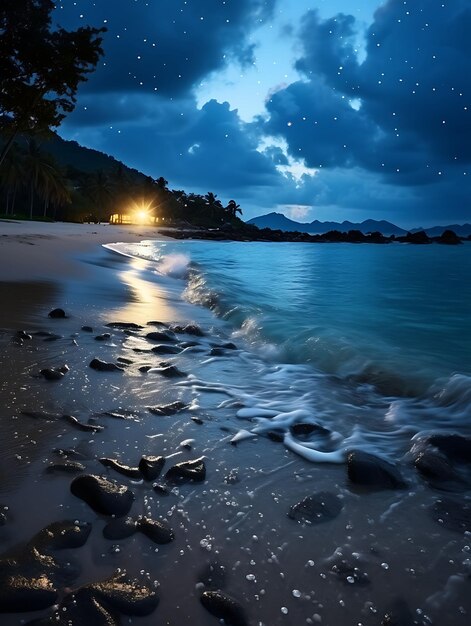 Foto foto des ruhigen mondstrandes mit sanften wellen und einem leuchtenden mond c friedliche landschaften ruhe