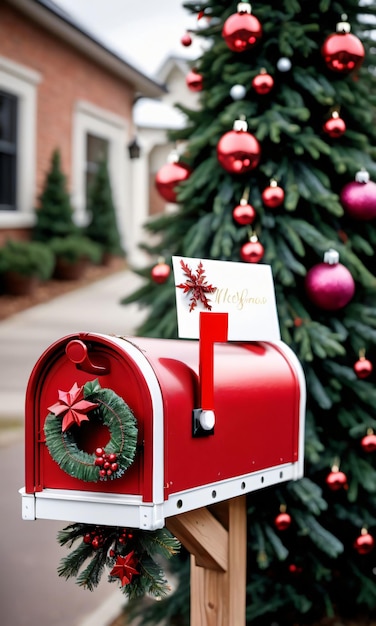 Foto Des Weihnachtsfestlichen Briefkastens Mit Karten