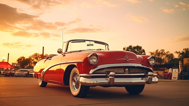 Una foto de un descapotable clásico en una película drive-in