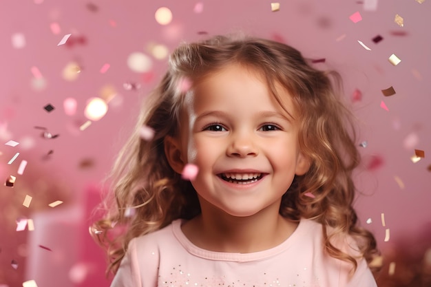 foto desfocada feliz aniversário criança menina com confeti