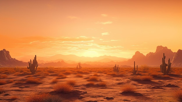 Foto una foto de un desierto con silueta de cactus al amanecer de fondo