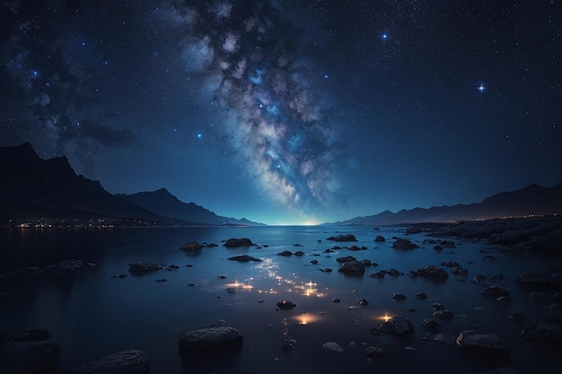 Foto deslumbrante das silhuetas das colinas sob um céu estrelado à noite