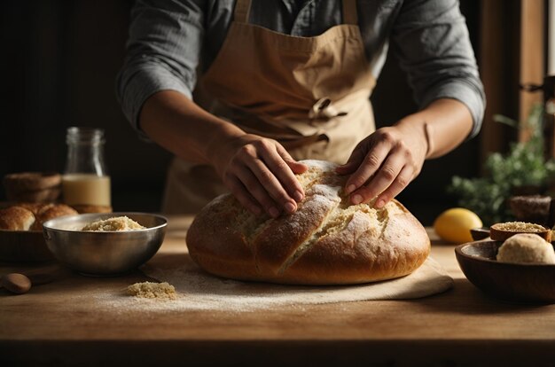 Foto foto detalhada de fazer pão à mão