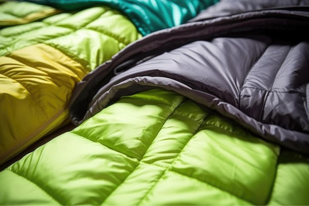 Foto foto detalhada de materiais de isolamento térmico para sacos de dormir