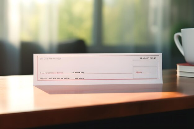 Foto detalhada de um cheque em branco