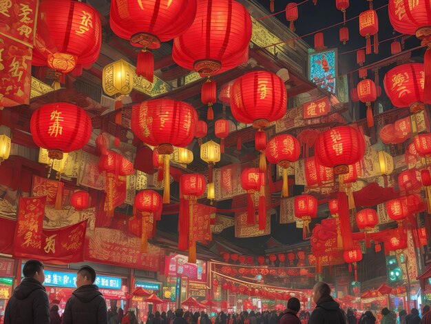 Foto foto detalhe de lanternas vermelhas chinesas área da cidade da china fundo amplo decoração de ano novo chinês