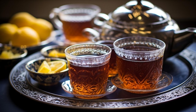 Una foto detallada de un juego de té tradicional persa
