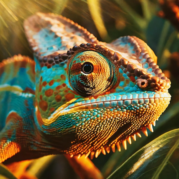 Una foto detallada de los ojos de un camaleón