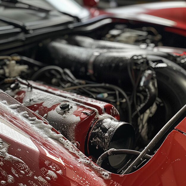 Foto de detalle de la tapicería de automóviles de limpieza profesional con vapor