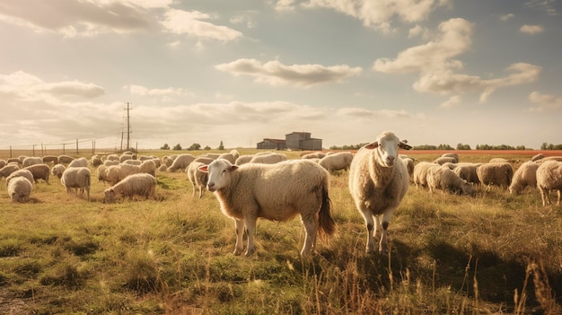 Una foto de detalles de alta calidad Animales de granja pastando en un pasto