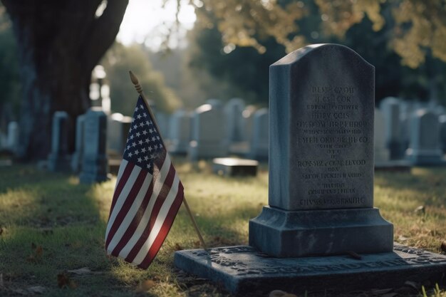 Foto del día de los caídos con banderas americanas en el cementerio IA generativa