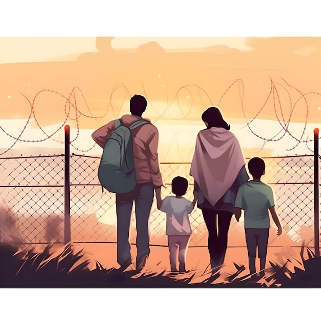 Foto foto del día internacional de los migrantes concepto de la familia ilustración de fondo día mundial de los refugiados