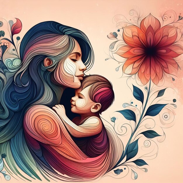 Foto del Día de la Madre de una madre y su hijo abrazándose juntos creada por IA generativa