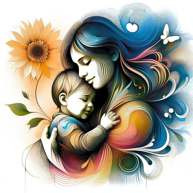 Foto del Día de la Madre de una madre y su hijo abrazándose juntos creada por IA generativa