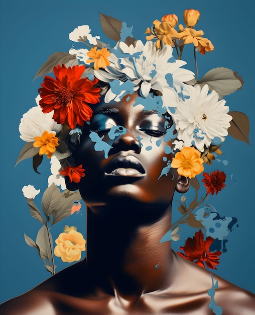 Foto dia mundial da saúde mental conceito símbolo de cabeça humana e flores ai generativa