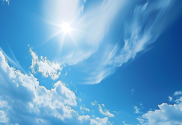 Foto de un día soleado con nubes blancas en un hermoso cielo azul