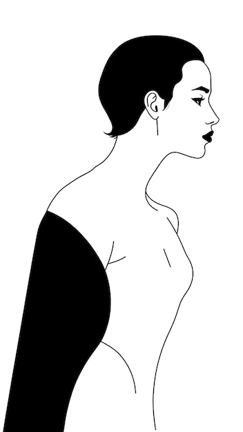 Foto de un dibujo en blanco y negro del perfil de una mujer