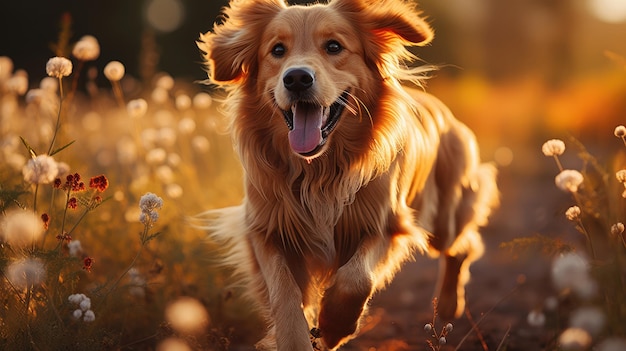 foto dinâmica linda de um golden retriever generativo Ai