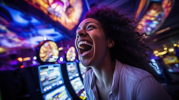 Foto una foto dinámica de una persona transmite la atmósfera enérgica y emocional de una gran victoria en un casino