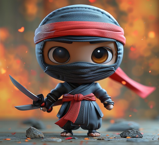 una foto del diseño de personajes de dibujos animados de mini ninja