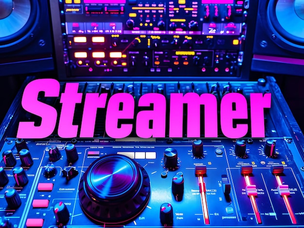 Foto de diseño de Streamer con efecto giratorio y fuente de estilo retro Te para Content Creator Stream