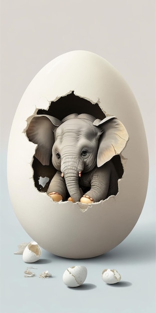 Foto do bebê elefante dentro do ovo