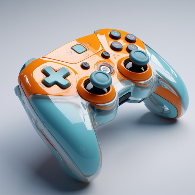 Foto foto do controlador de jogo do gamepad no estilo laranja claro e aquamarina escura