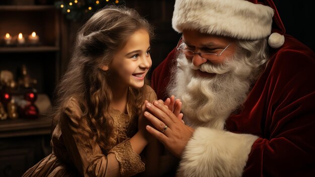 Foto do feliz Papai Noel ao ar livre em queda de neve