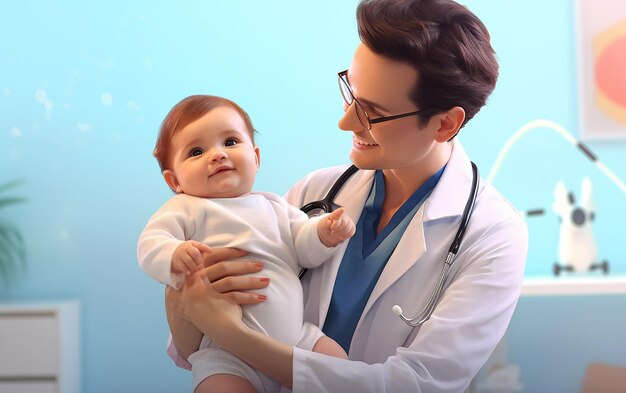 Foto foto do médico segurando um bebezinho fofo