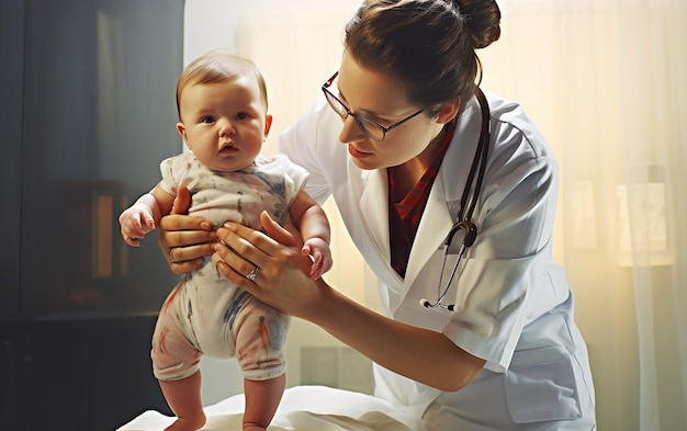 Foto do médico segurando um bebezinho fofo