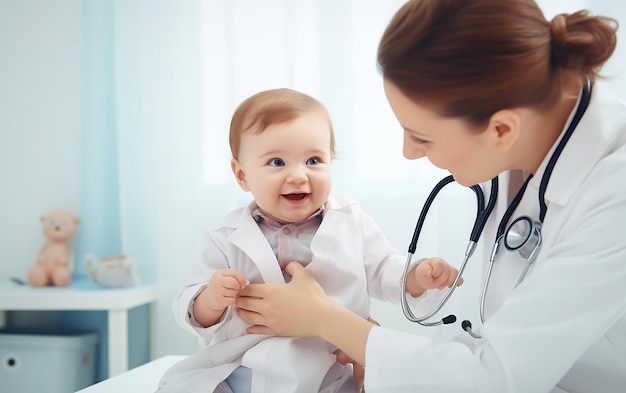 Foto do médico segurando um bebezinho fofo