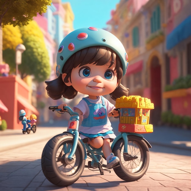 Foto do personagem de desenho animado linda garota no ciclo