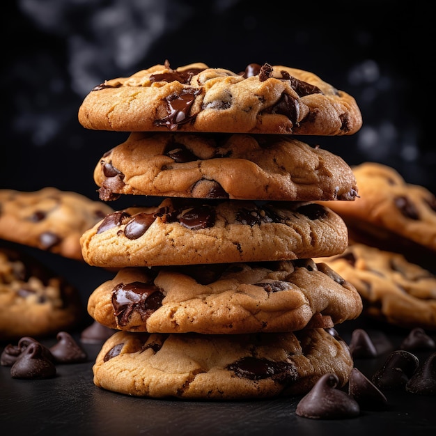 foto do produto de um grupo de biscoitos com pedaços de chocolate em fundo isolado