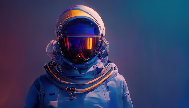 Foto do retrato do astronauta em uma ilustração 3D de fundo azul