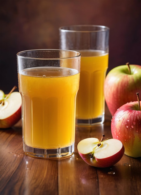 Foto do suco de maçã e da maçã
