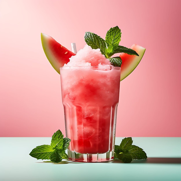 Foto do Watermelon Mint Cooler Blended Watermelon Base com Fresh Mi Front View Clean BG