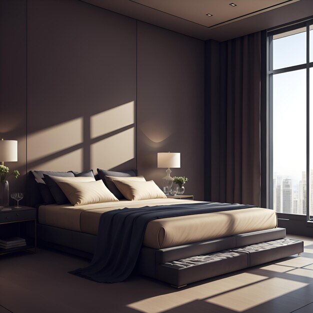 Foto de un dormitorio acogedor con una cama cómoda y luz natural entrando por una ventana grande