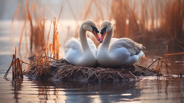 Foto de dos cisnes que derriten el corazón con énfasis en la expresión del amor