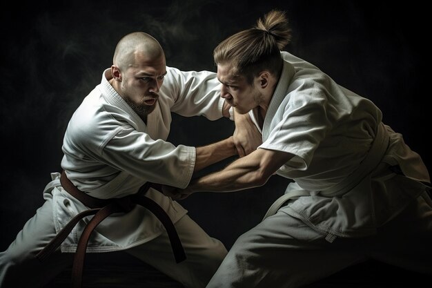 Foto foto dos dois lutadores de judoka lutando homens