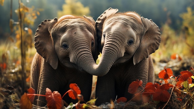 Una foto de dos elefantes que derriten el corazón con énfasis en la expresión del amor
