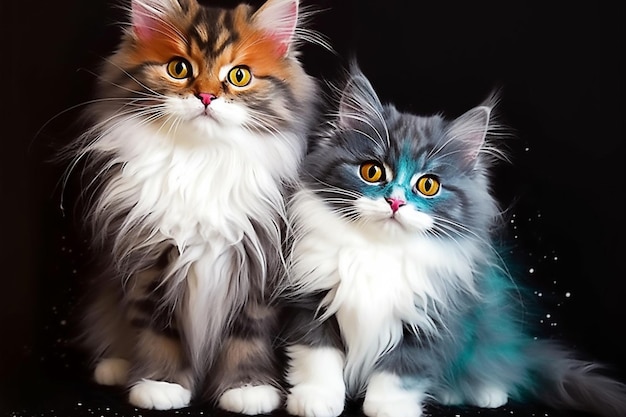 Una foto de dos gatos con ojos azules.