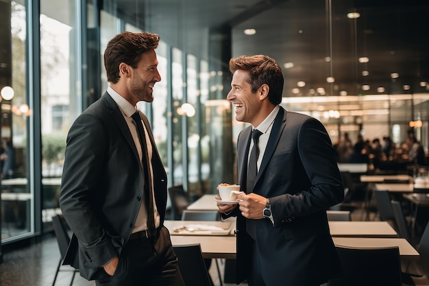 Foto de dos hombres de negocios teniendo una animada discusión en una oficina moderna