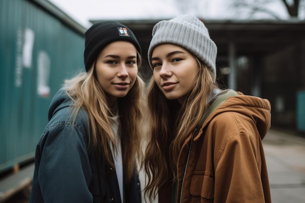 Foto de dos mujeres jóvenes en una sesión de skate creada con IA generativa