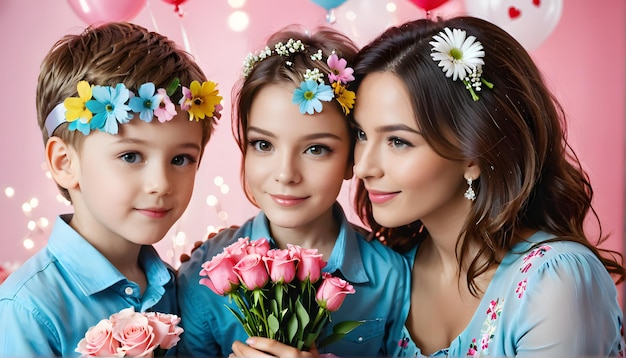 una foto de dos niños y uno de ellos está sosteniendo flores