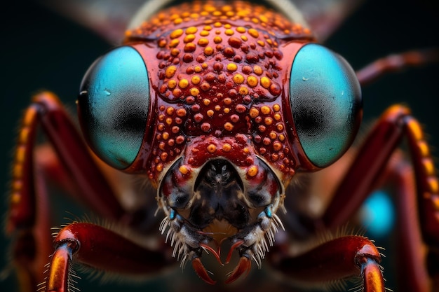 Foto dos olhos compostos de um besouro curioso IA geradora