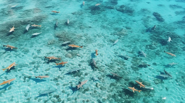 una foto de un dron desde arriba mirando al tiburón de arrecife ultra detallado papel tapiz hiper realista