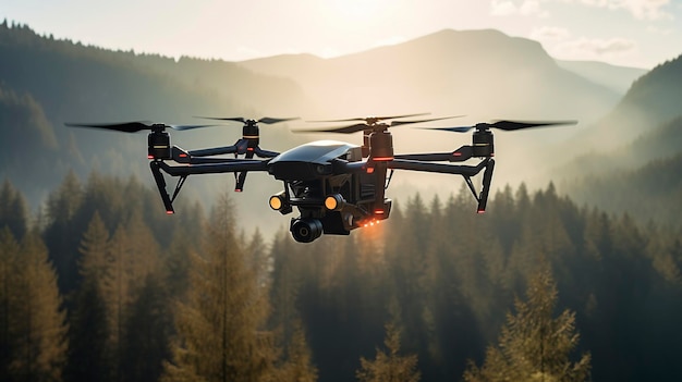 Una foto de un dron capturando imágenes para el seguimiento medioambiental.