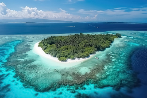 Foto de drones de la hermosa playa tropical paraíso Maldivas en la isla AI