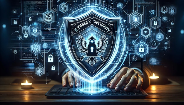 Foto echtes Cyber Guardian Crest Ein Symbol der Wachsamkeit gegen Cyberbedrohungen im Bereich der Sicherheit