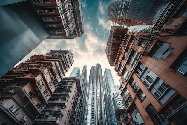 Una foto de un edificio con un cielo azul y nubes.